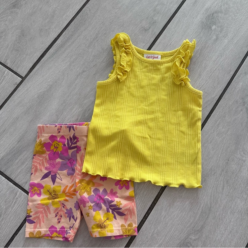 Yellow Ruffle Top and Floral Leggings Set